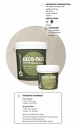 Microestil Deco Past Base product with estimated one-coat and two-coat coverage by container size