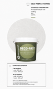Microestil Deco Past Extra Fino product with estimated one-coat and two-coat coverage by container size