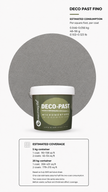 Microestil Deco Past Fino product with estimated one-coat and two-coat coverage by container size