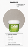 Microestil Plus Base product with estimated one-coat and two-coat coverage by container size