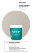 Microestil PoolCem F6 product with estimated one-coat and two-coat coverage by container size